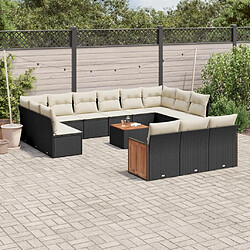 Maison Chic Salon de jardin avec coussins 14 pcs | Ensemble de Table et chaises | Mobilier d'Extérieur noir résine tressée -GKD32186