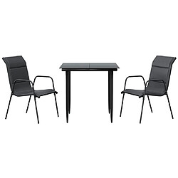 vidaXL Ensemble à manger de jardin 3 pcs noir textilène et acier