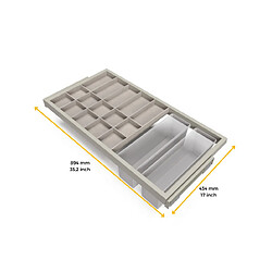 Kit tiroir d'organisation Emuca avec plateau auxiliaire et glissières à fermeture douce pour armoires module 900mm gris pierre