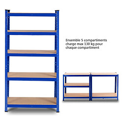 Decoshop26 Etagère établi rangement charge lourde métallique tablettes en bois à 5 niveaux 75 x 30 x 150 cm bleu 20_0000597