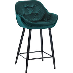 Decoshop26 Tabouret de bar chaise haute x1 assise effet capitonnée en velours vert foncé et métal noir 10_0004886