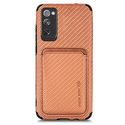 Coque en TPU + PU texture en fibre de carbone avec porte-carte marron pour votre Samsung Galaxy S20 FE 5G/4G/Galaxy S20 Lite