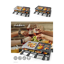 NEDIS Appareil Raclette-Grill-Plancha-Pierre de Cuisson, 1400 W, Inclus : 8 poêlons, Noire/ Argent cadeau de noël