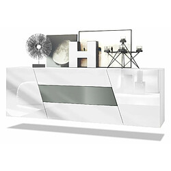 Mpc Buffet Suspendu Corps Blanc Mat, Façades Blanc Brillant, Tiroir Central Graphite Satiné Mat