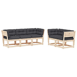 Maison Chic Salon de jardin 5 pcs avec coussins | Ensemble de Table et chaises | Mobilier d'Extérieur bois de pin massif -GKD96803