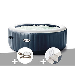 Kit spa gonflable Intex PureSpa Blue Navy rond Bulles 4 places + Kit d'entretien + Porte/verre