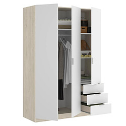 Pegane Armoire placard meuble de rangement coloris naturel/blanc - Longueur 121 x Profondeur 52 x Hauteur 184 cm