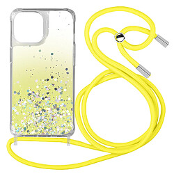 Avizar Coque Paillette iPhone 13 Pro Max Cordon Amovible Coins Antichocs Dégradé Jaune