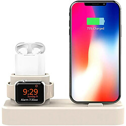 Chrono Support de charge 3 en 1 en silicone compatible avec Apple Watch, AirPods Pro/AirPods 2 & 1 et iPhone 11/11 Pro/11 Pro Max/Xs/X Max/XR/X/8/8 Plus,(blanc)