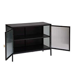 Pegane Buffet avec 2 portes en verre / acier coloris noir - Longueur 100 x Profondeur 40 x Hauteur 75 cm