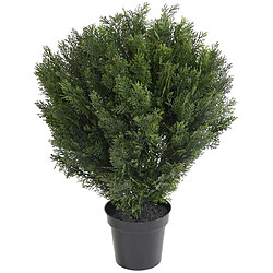 Pegane Plante artificielle haute gamme Spécial extérieur / Cyprès Buisson Rond Artificiel coloris vert - Dim : 90 x 65 cm