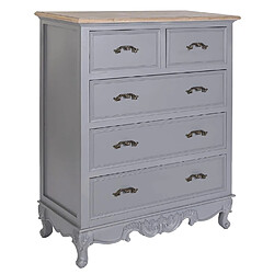 Pegane commode avec 5 tiroirs en bois de paulownia/MDF coloris gris clair - Longueur 80 x Profondeur 40 x Hauteur 96 cm