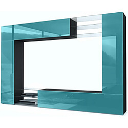 Mpc Combinaison Murale Blanche Et Turquoise Corps Mat Et Façades Laquées + LED Bleu 183 X 262 X 37