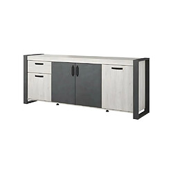 Vente-Unique Buffet enfilade CESAR - Décor Portofino gris et Steam noir - 1 Tiroir et 4 Portes - L 217,8 x P 49,8 x H 86,7 cm - pas cher