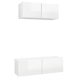 vidaXL Ensemble de meubles TV 2 pcs Blanc brillant Bois d'ingénierie