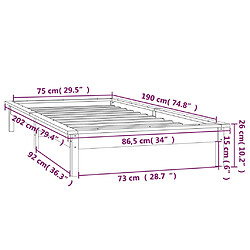 vidaXL Cadre de lit à LED sans matelas noir 75x190 cm bois massif pas cher