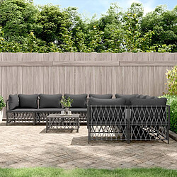 vidaXL Salon de jardin avec coussins 9 pcs anthracite acier