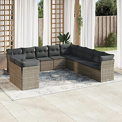 Maison Chic Salon de jardin 11 pcs avec coussins | Ensemble de Table et chaises | Mobilier d'Extérieur gris résine tressée -GKD47728