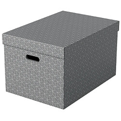 Esselte Pack de 3 Grandes Boîtes de Rangement avec Couvercles 355x305x510mm - Carton 100% Recyclé et Recyclable - Poignées Intégrées - Design Gris avec Dessin