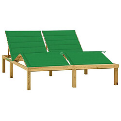 Maison Chic Chaise longue double et coussins | Bain de soleil Relax | Transat vert Bois de pin imprégné -GKD99225