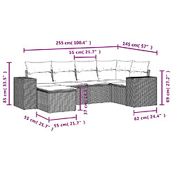 vidaXL Salon de jardin avec coussins 6 pcs marron résine tressée pas cher