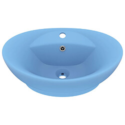 vidaXL Lavabo ovale à trop-plein Bleu clair mat 58,5x39 cm Céramique