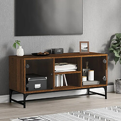 vidaXL Meuble TV avec portes en verre chêne marron 102x37x50 cm