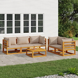 vidaXL Salon de jardin 6 pcs avec coussins taupe bois massif