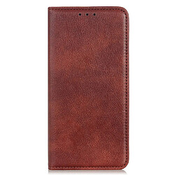 Etui en PU texture litchi, fermeture automatique magnétique avec support marron pour votre Sony Xperia Pro-I