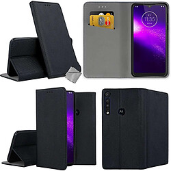 Htdmobiles Housse portefeuille avec coque intérieure en silicone pour Motorola Moto G8 Play + verre trempe - NOIR MAGNET