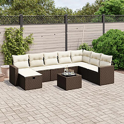 vidaXL Salon de jardin avec coussins 9 pcs marron résine tressée