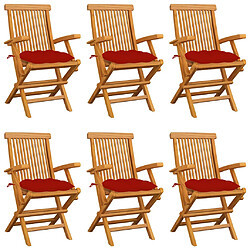 vidaXL Chaises de jardin avec coussins rouge lot de 6 Bois teck massif