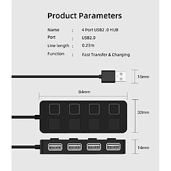 Acheter Hub de données USB 2.0 à 4 ports avec interrupteurs d'alimentation individuels éclairés par LED [charge non prise en charge] pour Mac et PC (HB-UMLS)