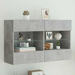 Maison Chic Meuble TV mural, Banc TV avec lumières LED pour salon, Meuble de rangement gris béton 98,5x30x60,5 cm -GKD79173