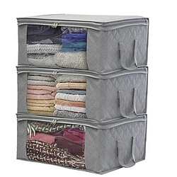 Universal Boîte de rangement 3 pièces, sac à vêtements pliable antipoussière en tissu non tissé pour aider à ranger l'espace dans le placard, grand sac de rangement de jouets | sac de rangement pliable (gris)