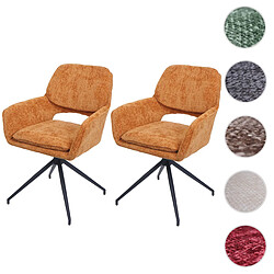 Mendler Lot de 2 chaises de salle à manger HWC-N74, chaise de cuisine, pivotante Auto-Return, tissu chenille (490g/m²) Oeko-Tex ~ ocre-jaune