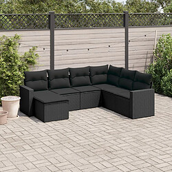 vidaXL Salon de jardin 7 pcs avec coussins noir résine tressée