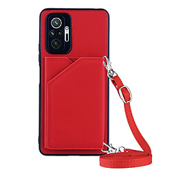 Coque en TPU + PU Peau caoutchoutée avec support et porte-cartes rouge pour votre Xiaomi Redmi Note 10 Pro/Redmi Note 10 Pro Max