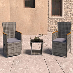 vidaXL Salon de jardin 3 pcs avec coussins Résine tressée Gris