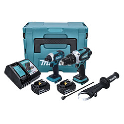 Makita DLX 2145 TJ Twin Pack Perceuse à percussion sans fil 18 V + Boulonneuse à chocs sans fil + 2x Batteries 5.0Ah + Chargeur