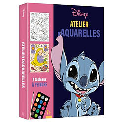 DISNEY : Atelier d'aquarelle - Coffret 5 tableaux à peindre : avec une palette, un pinceau et tampon mousse