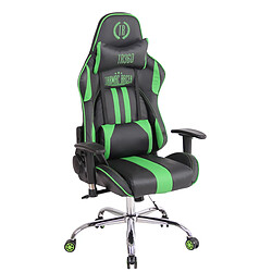 Decoshop26 Fauteuil de bureau gamer design sportif fonction de massage chauffant avec coussins en PVC noir / vert 10_0002532