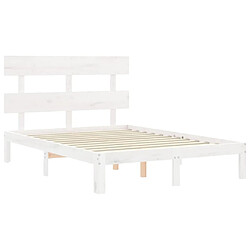 Maison Chic Cadre/structure de lit avec tête de lit pour adulte - Lit Moderne Chambre blanc 140x200 cm bois massif -MN51843 pas cher