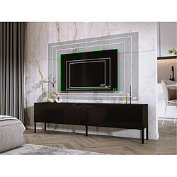 3XELIVING Meuble TV en couleur Noir mat / Noir brillant avec pieds droits en noir, D: l : 170 cm, H : 52 cm, P : 32 cm pas cher