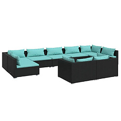 vidaXL Salon de jardin 9 pcs avec coussins Noir Résine tressée