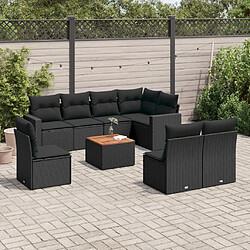 Maison Chic Salon de jardin 9 pcs avec coussins | Ensemble de Table et chaises | Mobilier d'Extérieur noir résine tressée -GKD33692