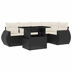 vidaXL Salon de jardin 6 pcs avec coussins noir résine tressée