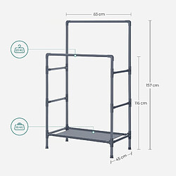 Avis Helloshop26 Portant à vêtements double barre portemanteau penderie organisateur en métal avec étagère de rangement à 2 niveaux charge 55 kg montage facile gris 12_0002292