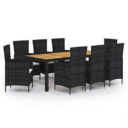 Maison Chic Mobilier à dîner 9 pcs de jardin avec coussins - Ensemble table et chaises d'extérieur - Salon/Mobilier de jardin classique Résine tressée Noir -MN10827