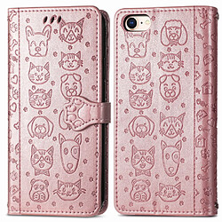 Etui en PU Impression de motif de chien de chat avec support magnétique or rose pour votre Apple iPhone SE (2nd Generation)/8/7/6